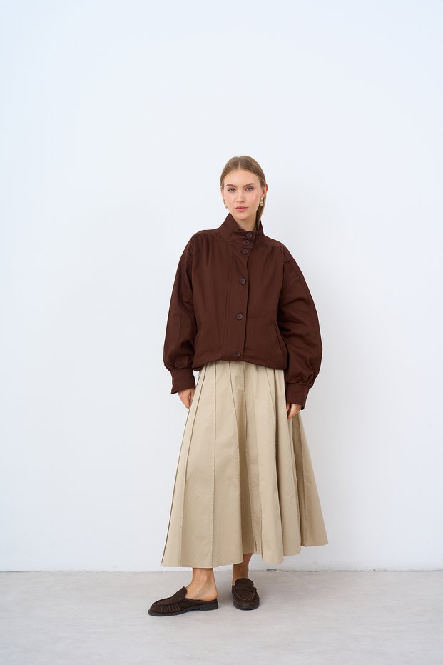Women's Elastic Waist Hidden Zipper Jacket Brown