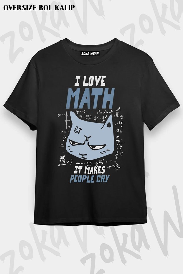 I Love Math Mathematics Formula Cat Printed T-Shirt