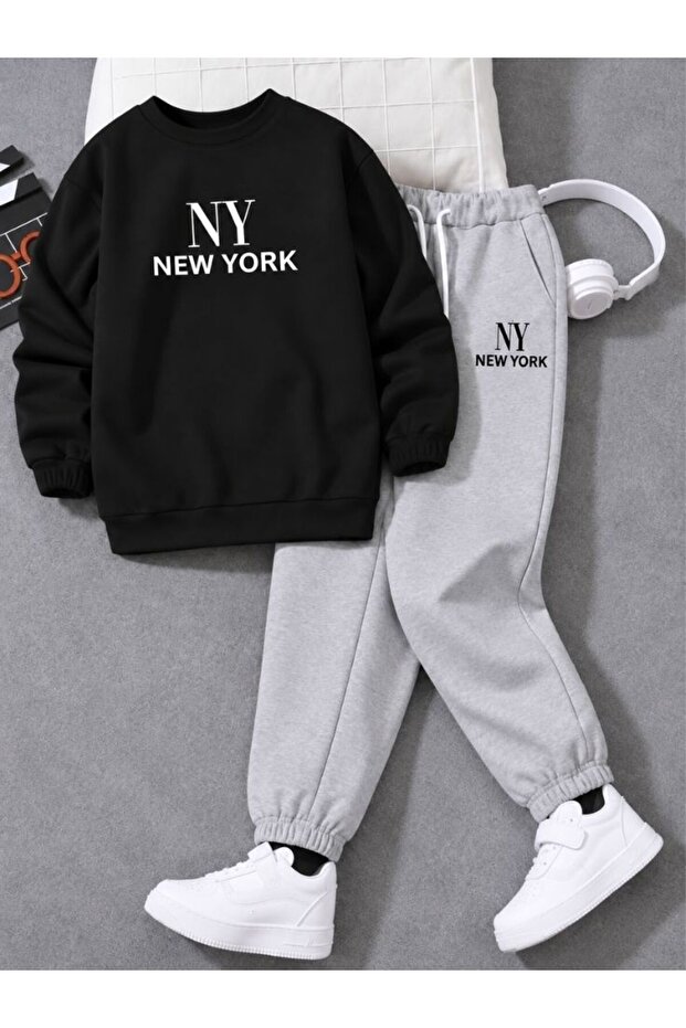 Busekids Unisex New York Printed Crew Neck Sweatshirt Set