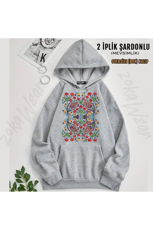 Cini Patterned Printed Hooded Sweatshirt