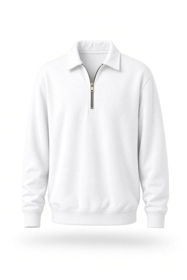 Poylx Two Thread Men's Polo Collar Metal Zipper Sweatshirt - Half Zipper Comfortable Fit Solid Color Sweatshirt