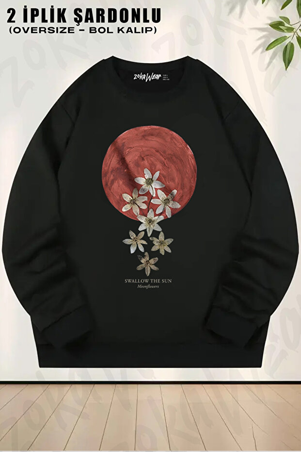Moonflowers Swallow the Sun Printed Crew Neck Sweatshirt