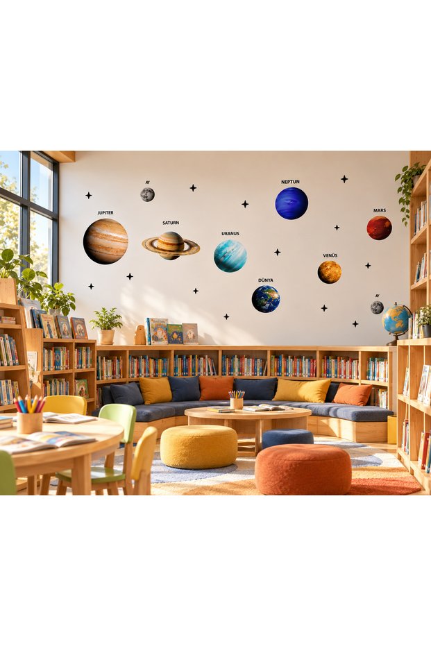 Planet and Star Wall Sticker Set – Space Themed Children's Room Wall Sticker, Kindergarten and Nursery Wall Decoration Kod0214