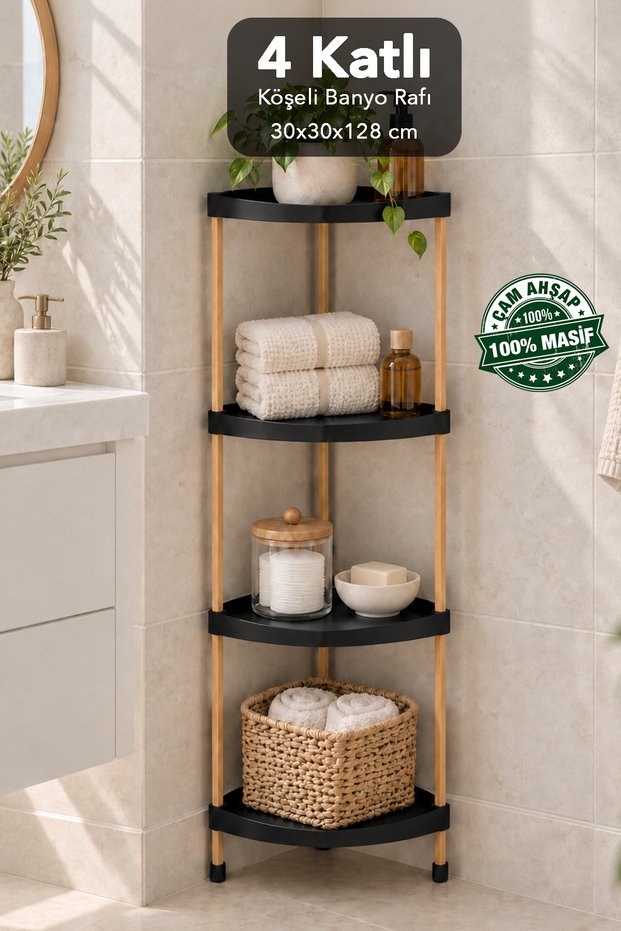 Decorative Wooden Bathroom Organizer - 4-Tier Demountable Organizer Detergent Makeup Towel Organizer Shelf