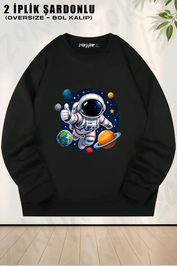 Space Astronaut Printed Crew Neck Sweatshirt