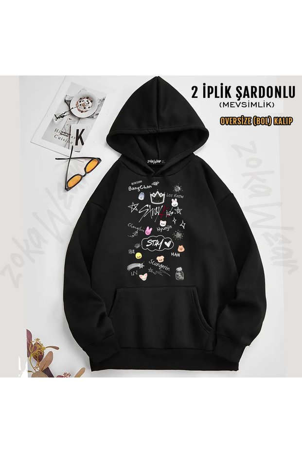 Stray Kids Skzoo Stay Mix K-Pop Music Group Printed Hooded Sweatshirt