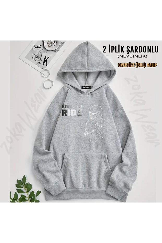 Born to Ride Motorcu Front and Back Printed Hooded Sweatshirt