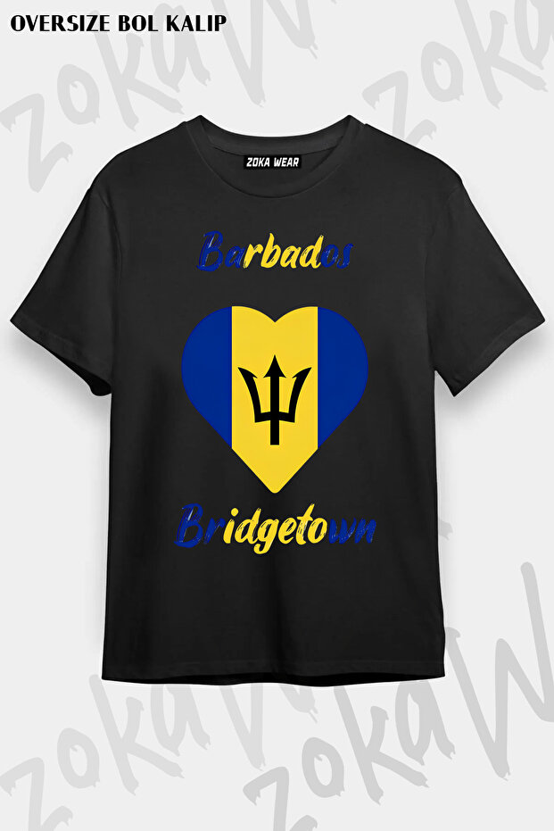Bridgetown Barbados Flag Heart Printed T-Shirt
