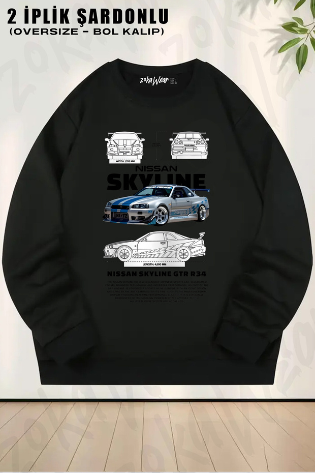 Gtr R34 V2 Back Printed Crew Neck Sweatshirt
