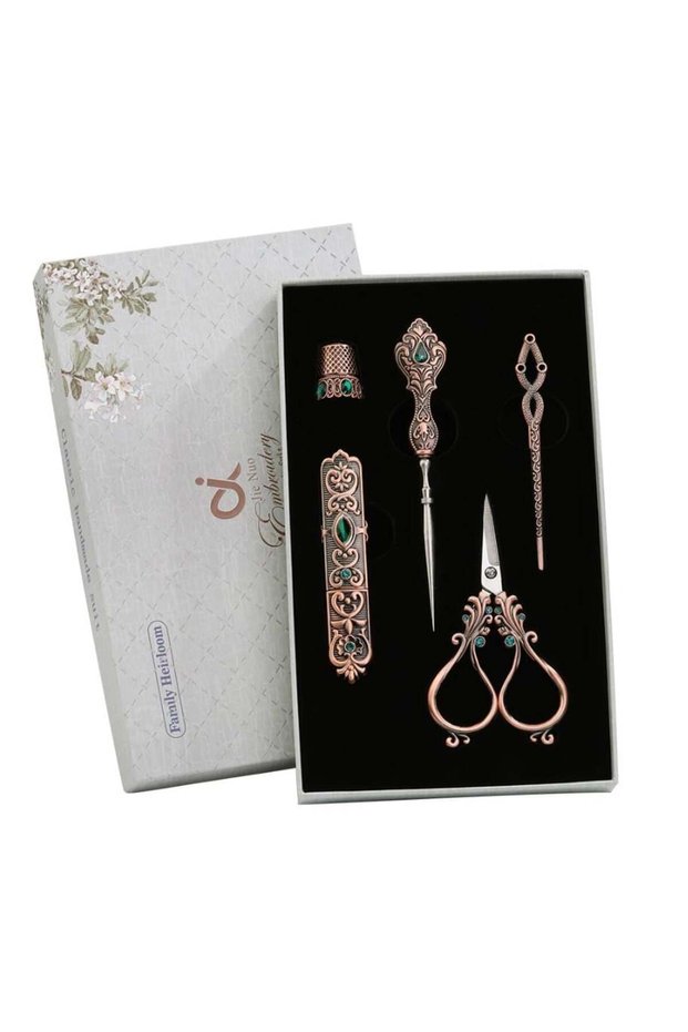 Antique Scissors Kit, Scissors Set Sewing Embroidery Set Embroidery Scissors Metal Thimble Needle Threader We Boxed Se