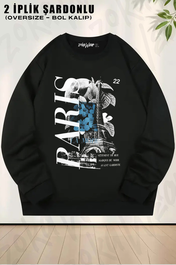 Paris Printed Oversize Printed Crew Neck Sweatshirt