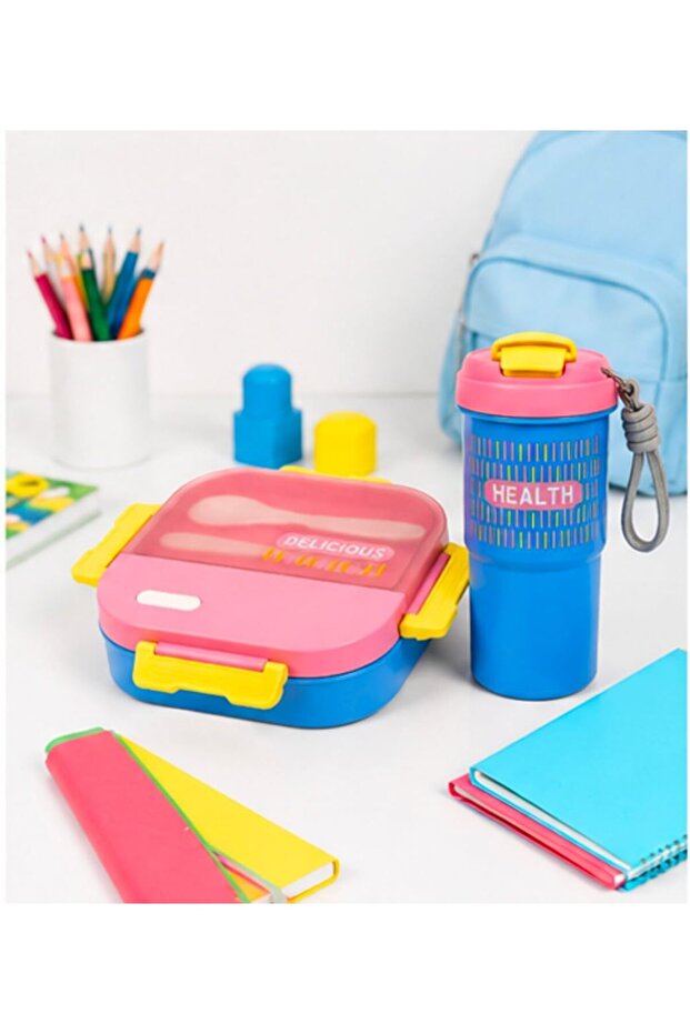 Kids Back to School Lunch Box with Water Bottle Set – Cute Bento Box with Cutlery (Spoon & Fork), Leak-Proof Design, BPA-Free, Portable Lunch Container for School, Toddlers & Kids