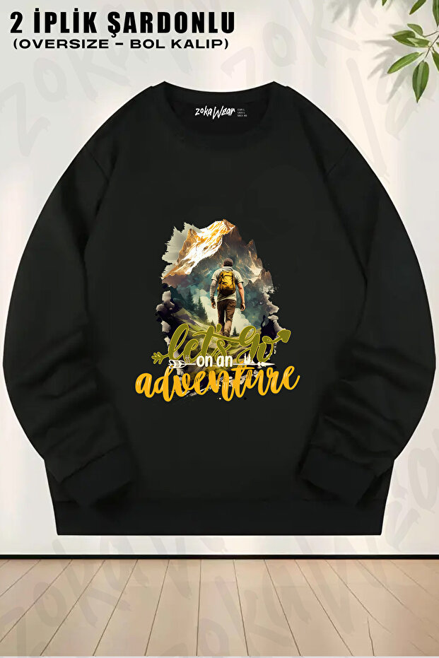 Lets Go on an Adventure Written and Nature Printed Crew Neck Sweatshirt