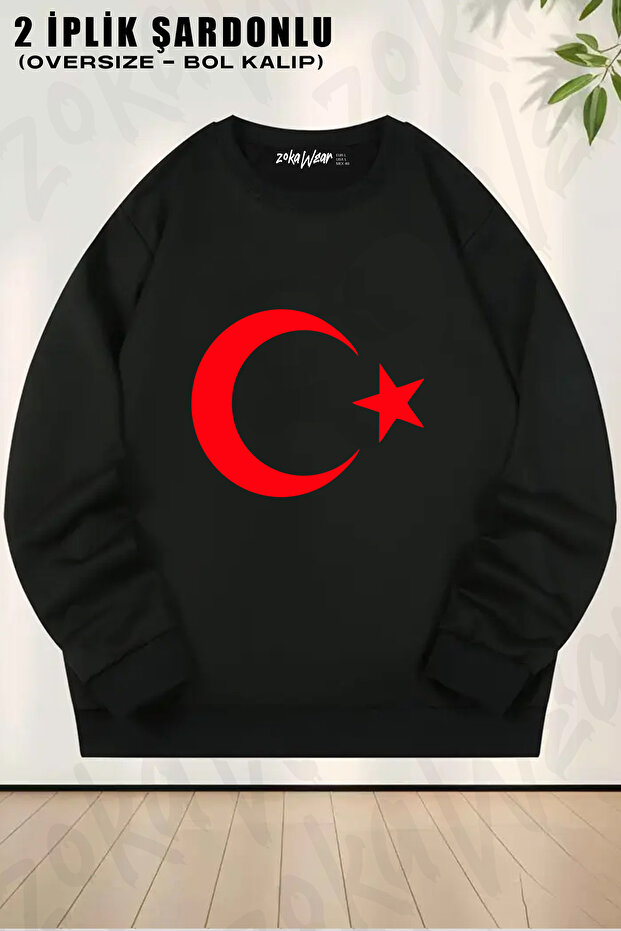 Turkish Flag Printed Crew Neck Sweatshirt