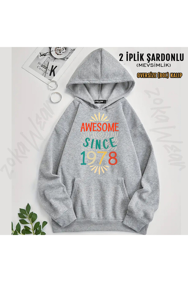 Vintage 1978 Awesome Printed Hooded Sweatshirt