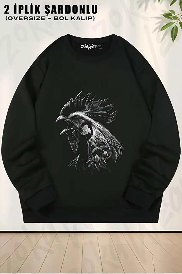 Rooster Realistic Printed Crew Neck Sweatshirt