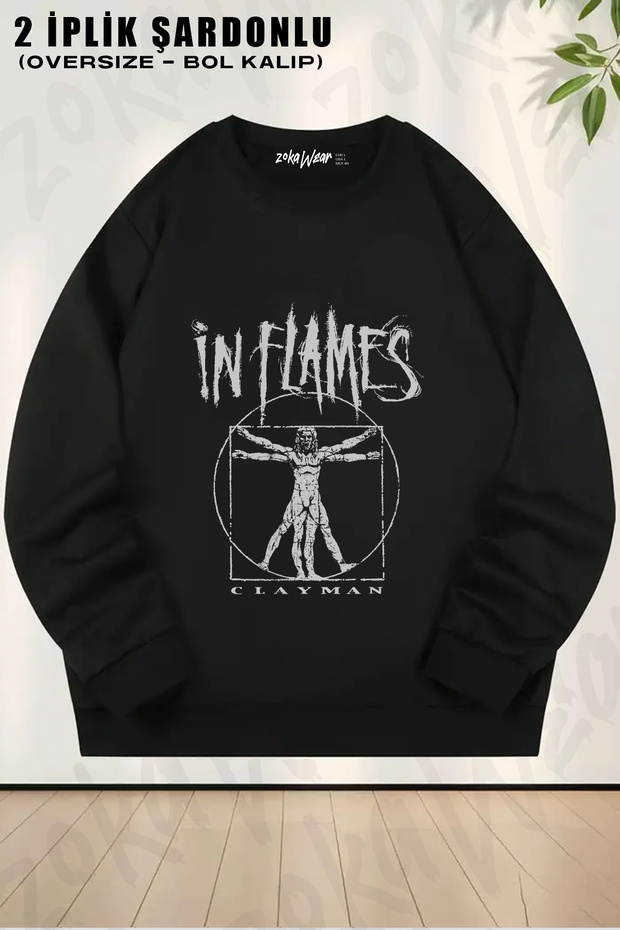 In Flames Metal Music Guitar Clayman Printed Crew Neck Sweatshirt