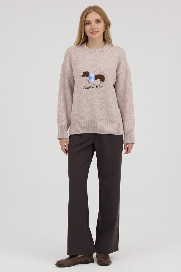 Embroidery Detailed Crew Neck Knitwear Sweater