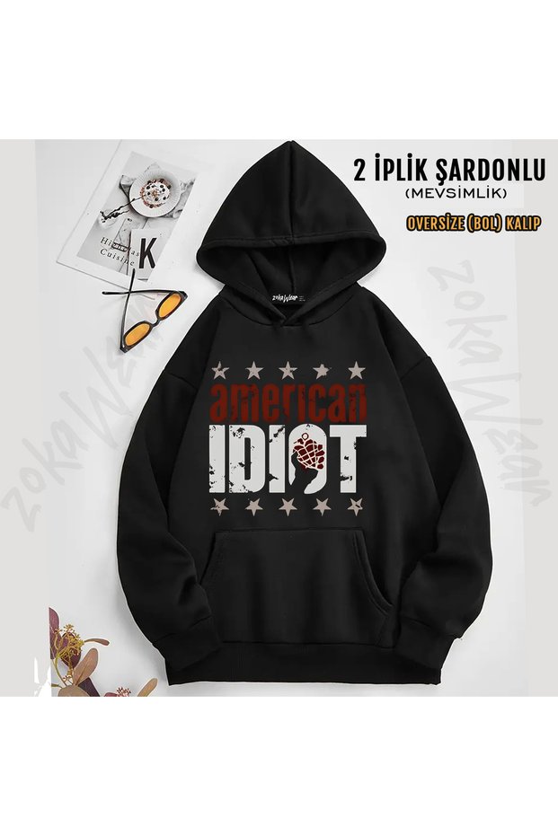 Green Day Designed Printed Hooded Sweatshirt