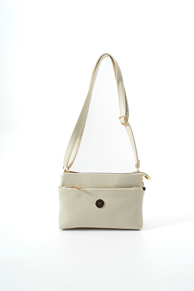 Women's Multi-Compartment Zippered Daily Shoulder Bag S-1450 Cream
