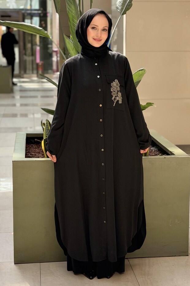 Beaded Embroidered Sleeves Long Shirt Trouser Set