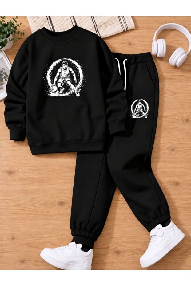 Busekids Unisex Basketball Printed Crew Neck Tracksuit Set