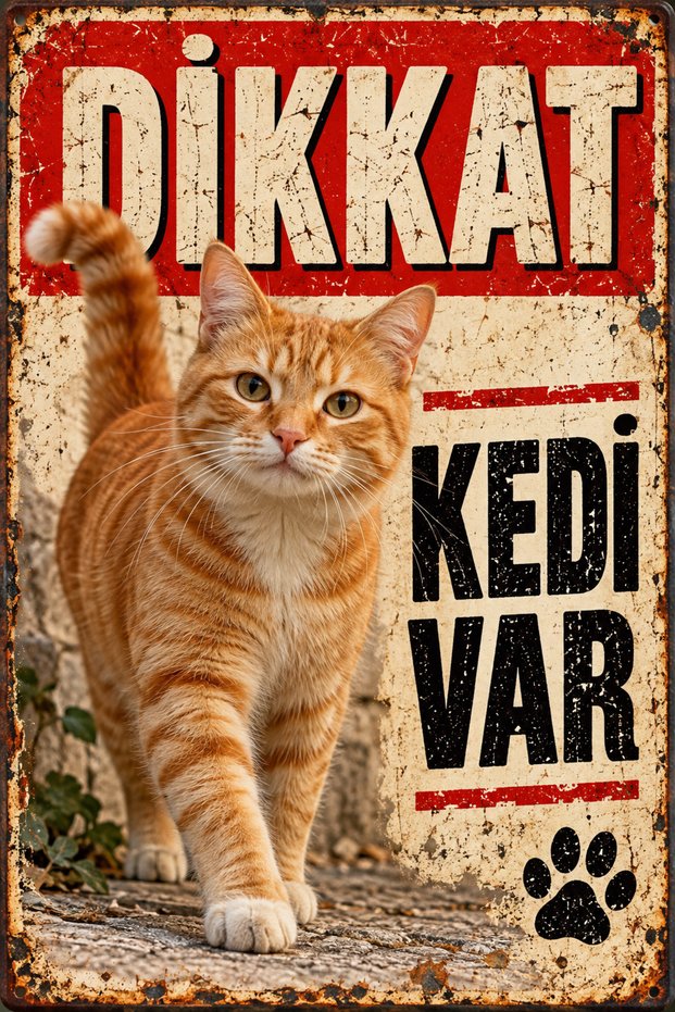 Attention There Is a Cat Sarman Cat Retro Metal Sign Decorative Wall Sign 30X40 cm