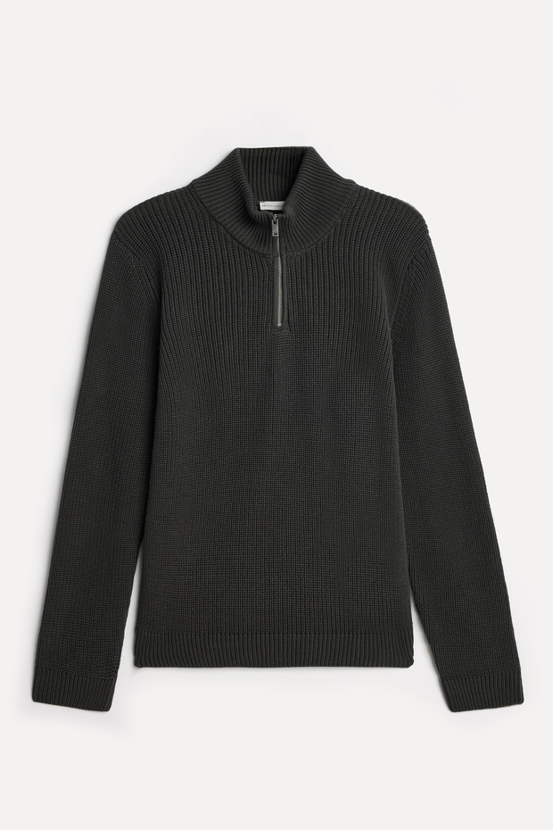 Men's Anthracite Zippered High Collar Sweater