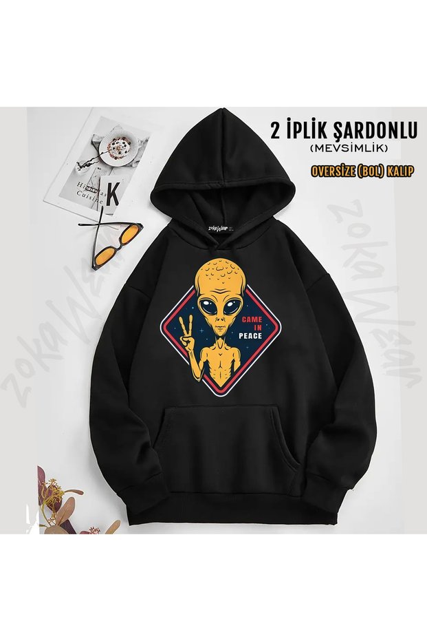 Came in Peace Alien Printed Hooded Sweatshirt