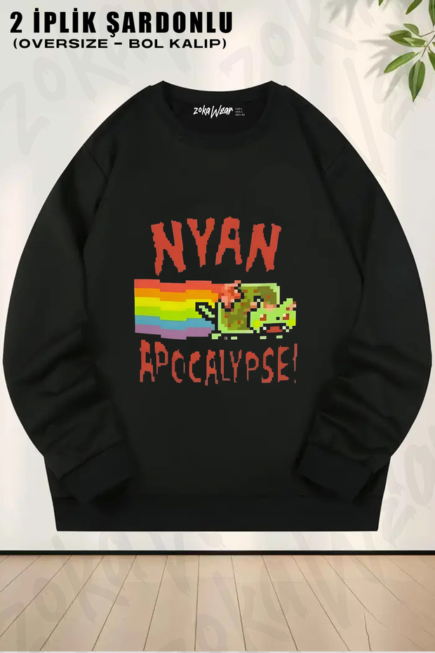 Nyan Nyan Cat Printed Crew Neck Sweatshirt