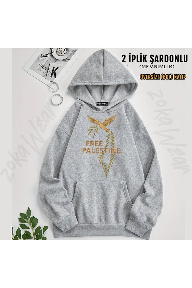 Free Palestine Ozgur Filistin Zeytin Dali Baris Guvercin Printed Hooded Sweatshirt