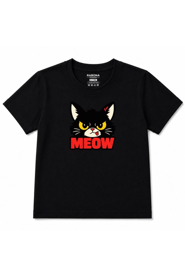 Grumpy Meow Angry Cat Graphic Kids T-Shirt
