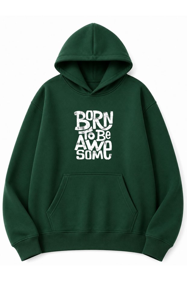 Born to Be Printed Oversize Sweatshirt with Kangaroo Pocket