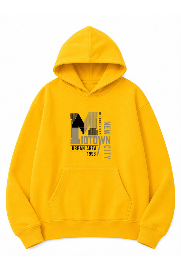 New City Printed Oversize Sweatshirt with Kangaroo Pocket