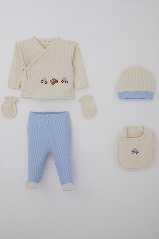 Baby Boy Hospital Release 5-Piece Car Set Embroidered 0-3 Months, Cream