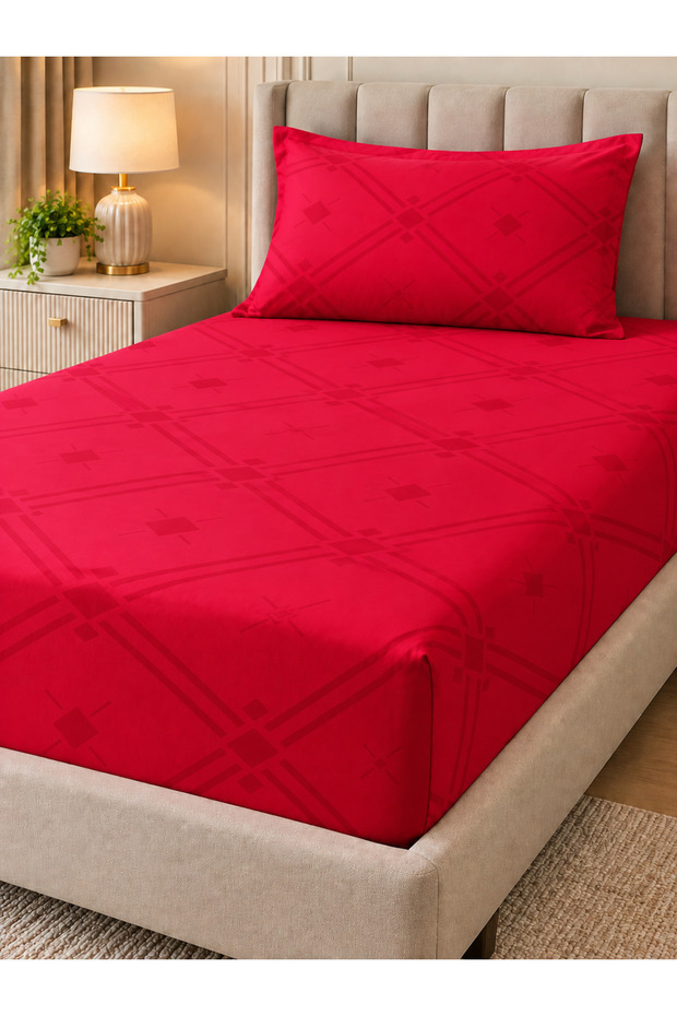 Bedsheet Set, Crimson Red Pinstripe Pattern, 100% Cotton