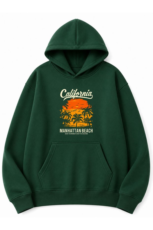 California Printed Oversize Sweatshirt with Kangaroo Pocket