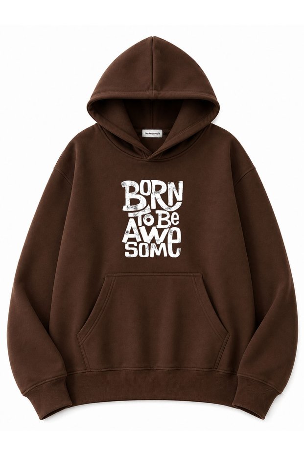 Born to Be Printed Oversize Sweatshirt with Kangaroo Pocket