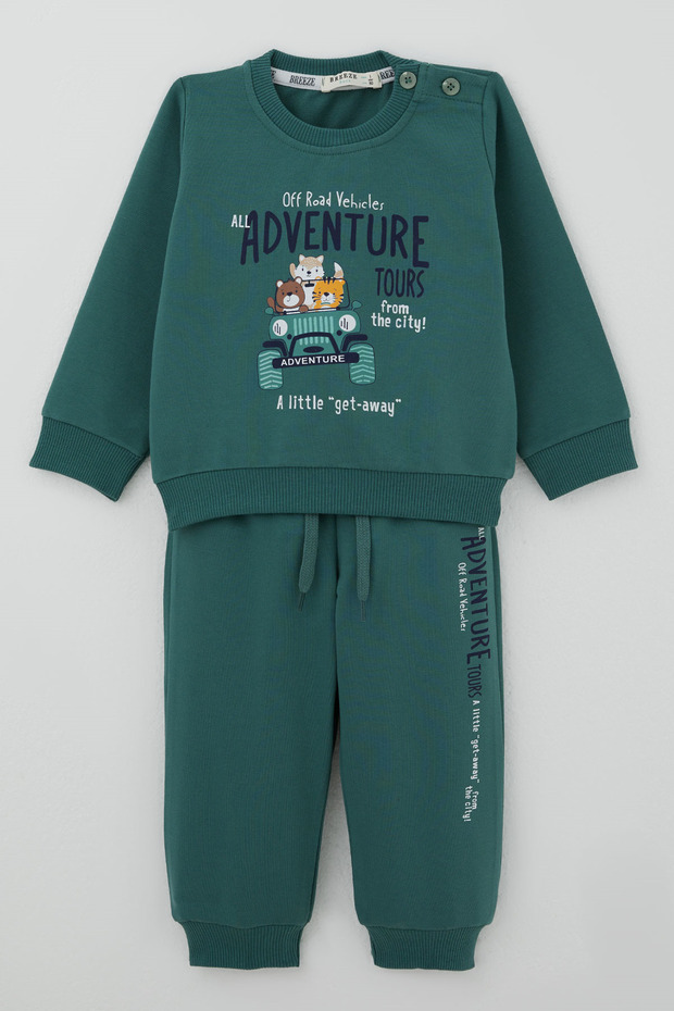 Baby Boy Tracksuit Set Adventurous Driver Animals Printed 6 Months - 2 Years, Petrol Green