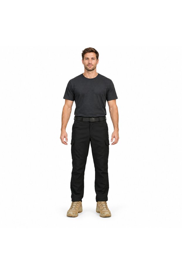 Black Waterproof Softshell Tactical Pants with Flap Cargo Pockets
