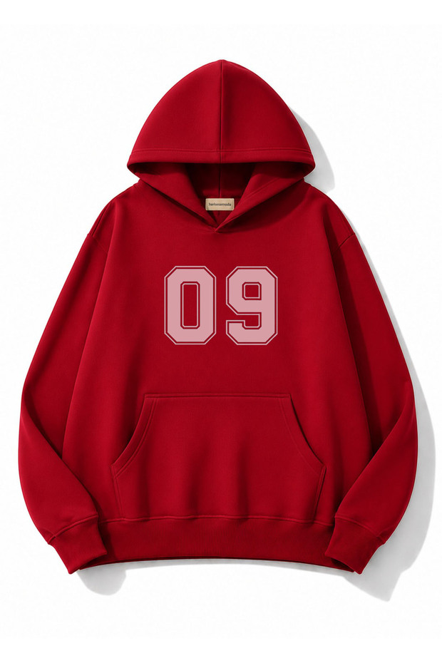 9 Text Printed Oversize Sweatshirt with Kangaroo Pocket