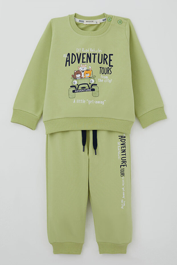 Baby Boy Tracksuit Set Adventurous Driver Animals Printed 6 Months - 2 Years, Pistachio Green