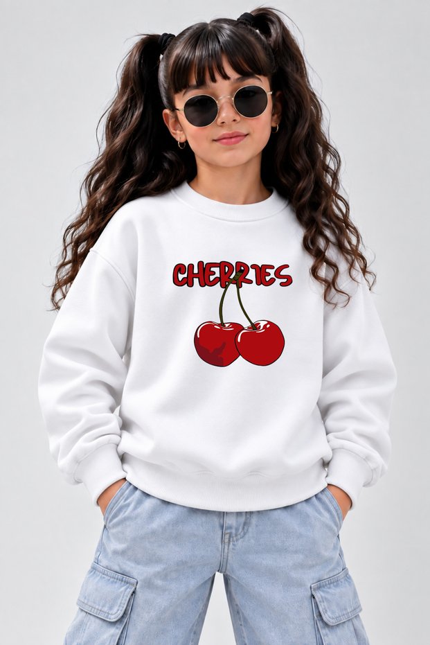 Crew Neck Sweatshirt for Girls, Printed 3-Yarn Threaded Winter Sweatshirt