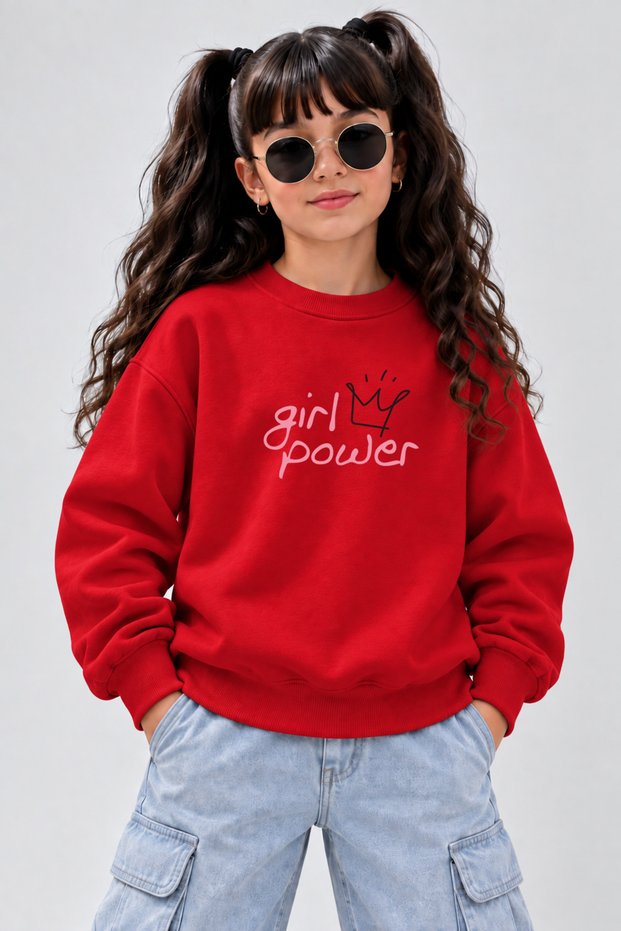 Crew Neck Sweatshirt for Girls, Printed 3-Yarn Threaded Winter Sweatshirt