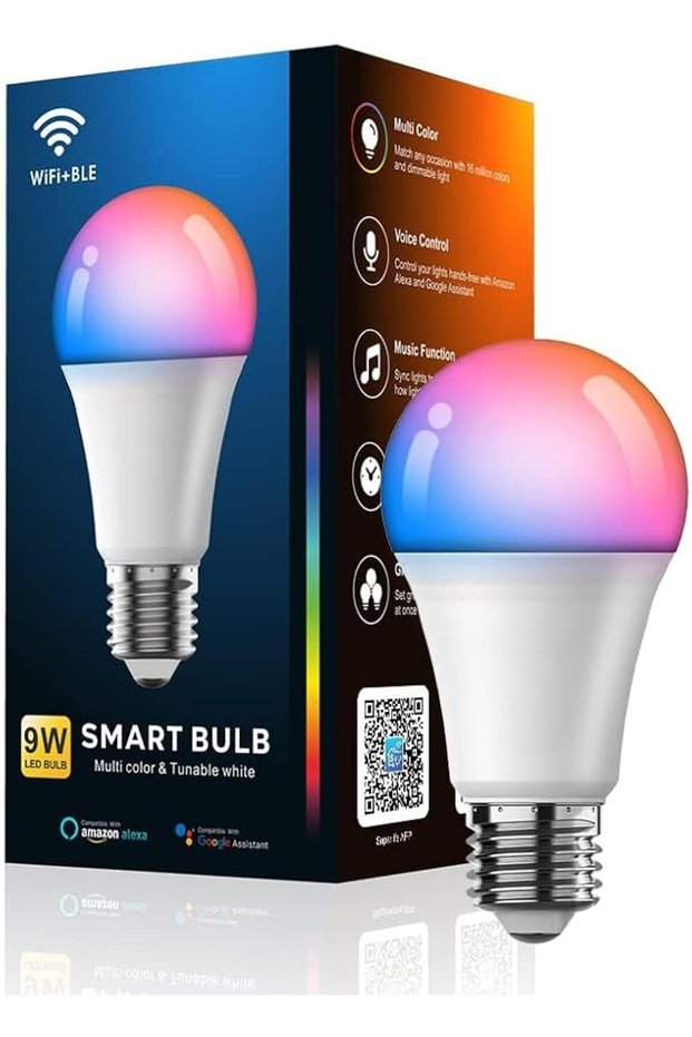مصباح اضاءة ذكي يعادل 60 واط A19/E26 LED متغير اللون اكثر من 50 مشهد يمكنك تركيبه بنفسك، قابل للتعتي