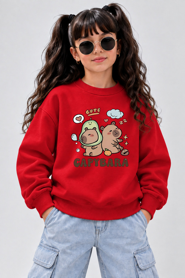 Crew Neck Sweatshirt for Girls, Printed 3-Yarn Threaded Winter Sweatshirt