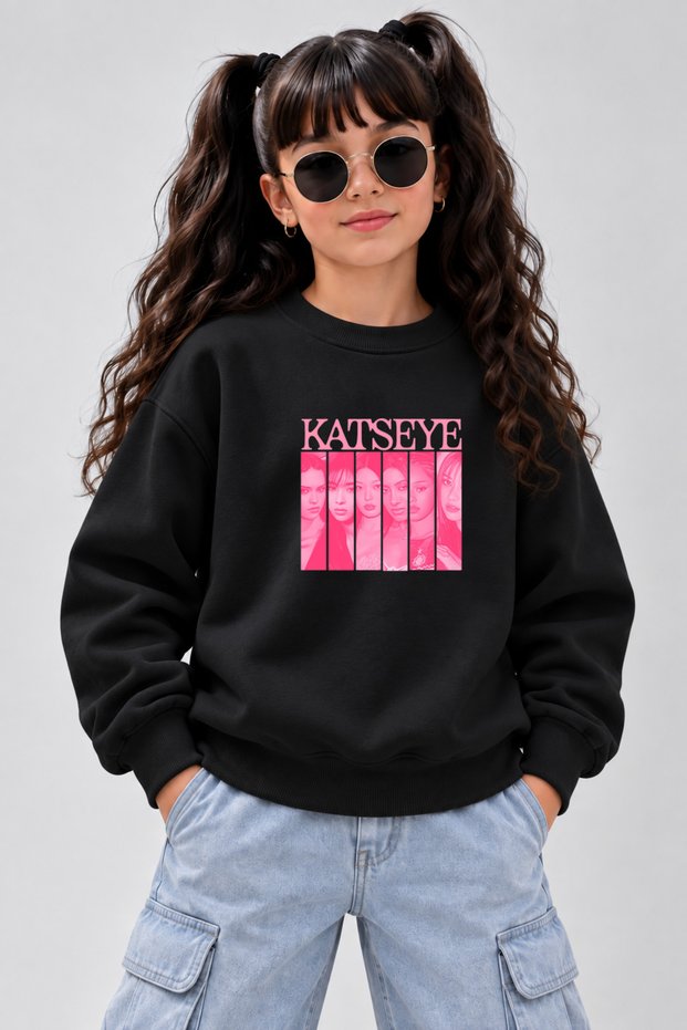 Girl's Crew Neck Sweatshirt Printed 3 Thread Threaded Winter Sweatshirt