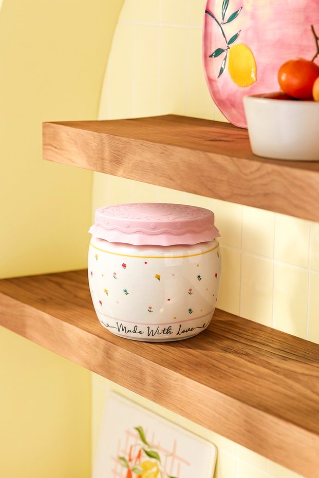 Porcelain Flower Patterned Jar with Silicone Lid Spice Container 750 ml