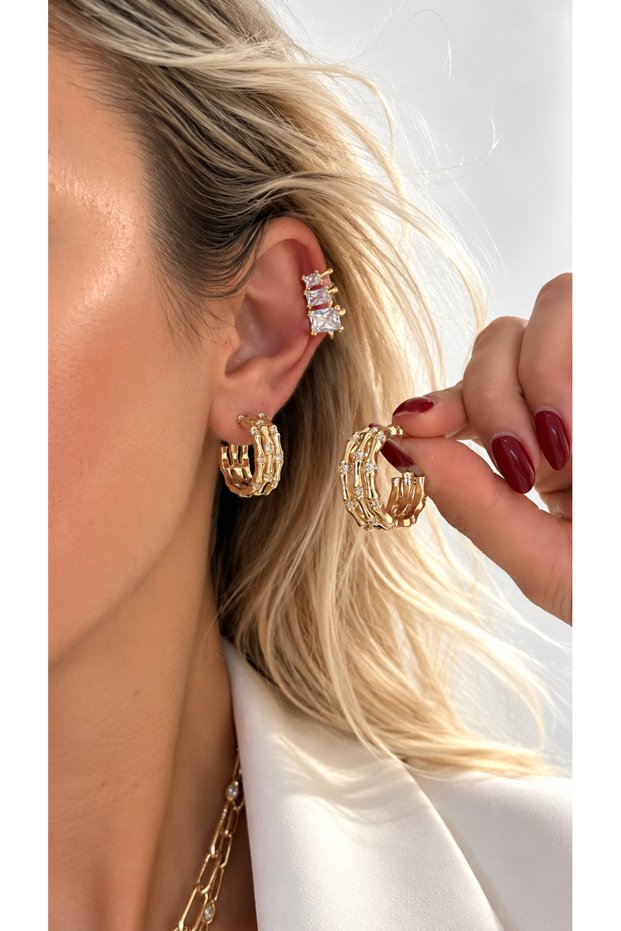 Zircon Stone Detailed Xp Stainless Steel Hoop Earrings