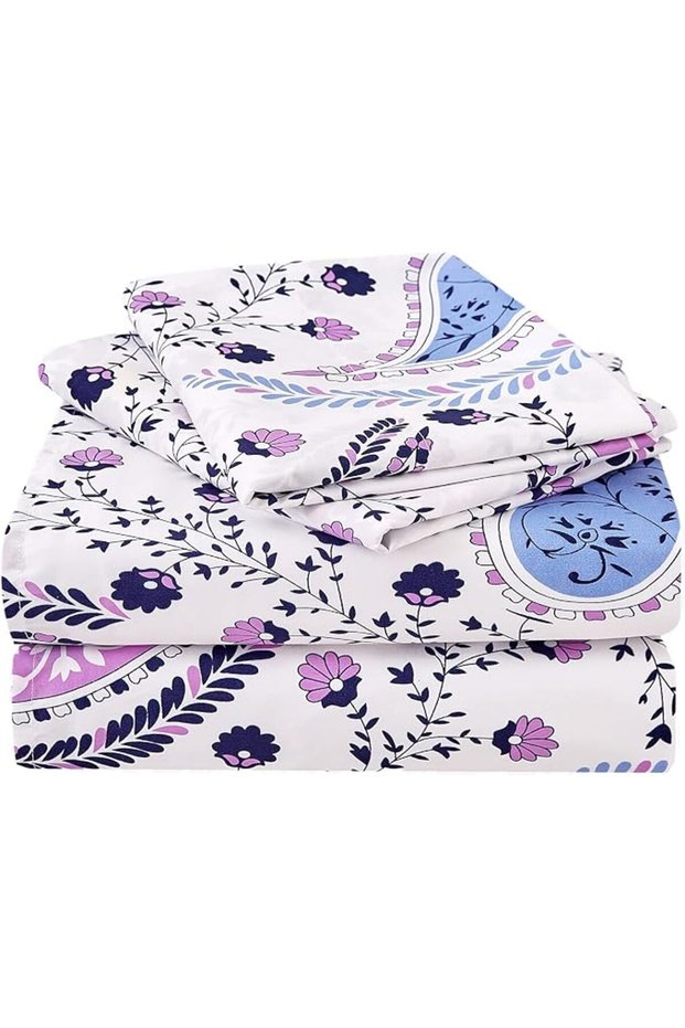 Floral Print Sheet Set King, 4 Piece Soft Botanical Pattern Microfiber Bedding Sheets 15" Extra